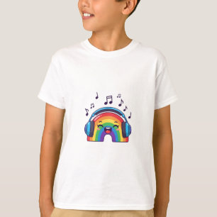 Musical Kawaii Rainbow Wearing Headphones Kids T-Shirt