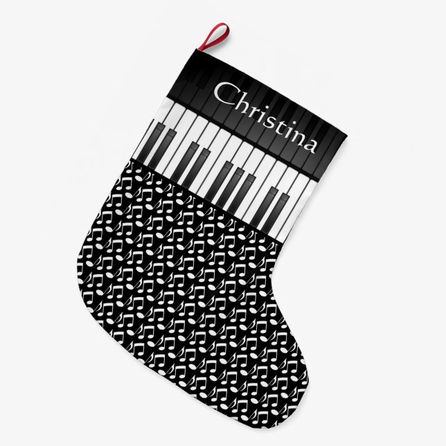 Musical Keyboard Design Large Christmas Stocking (Front (Hanging))