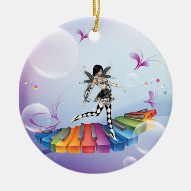 Musical Keyboard Faerie Ceramic Tree Decoration (Front)