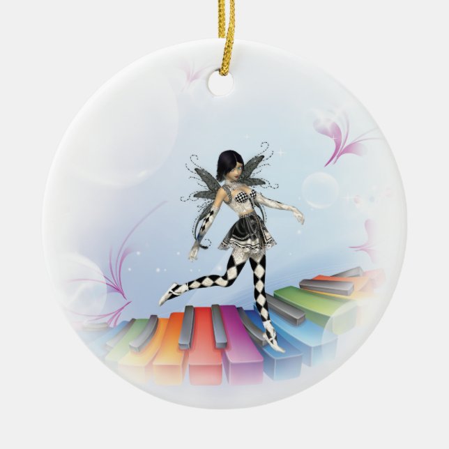 Musical Keyboard Faerie Vignette Ceramic Tree Decoration (Front)
