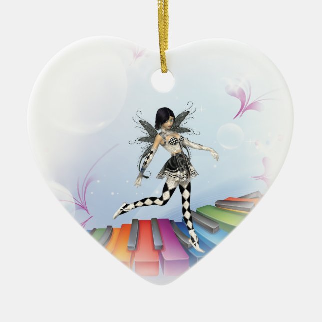 Musical Keyboard Faerie Vignette Ceramic Tree Decoration (Front)