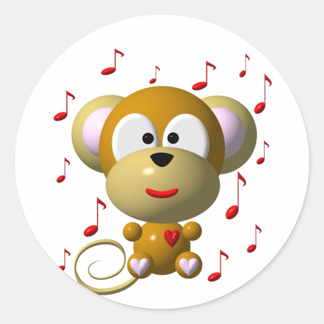Musical monkey classic round sticker (Front)