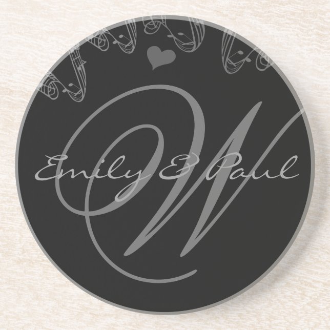 Musical Monogram Wedding Anniversary Coasters (Front)