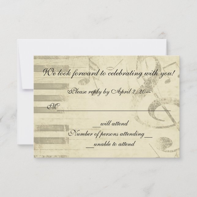 Musical Music Design Wedding Invitation RSVP Reply (Front)