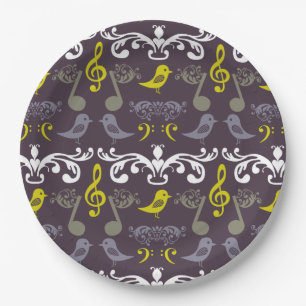 Musical Note and Birds Paper Plate