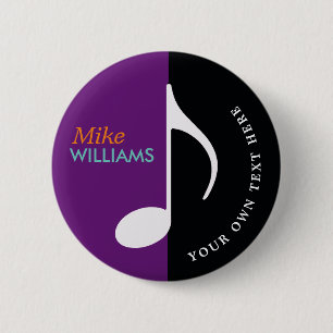 musical note ~ black & purple 6 cm round badge