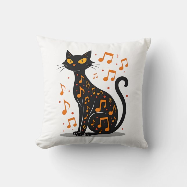 Musical Note Cat Halloween Tee  Music Note Cushion (Front)