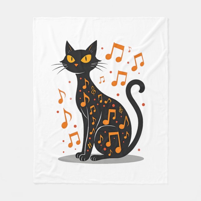 Musical Note Cat Halloween Tee  Music Note Fleece Blanket (Front)