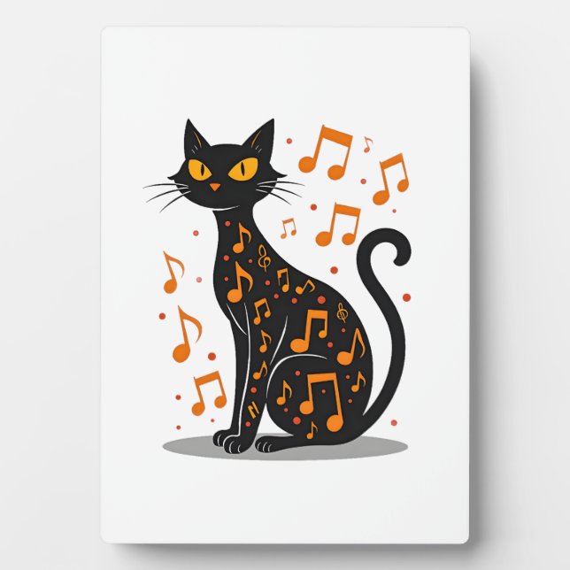 Musical Note Cat Halloween Tee  Music Note Plaque (Front)