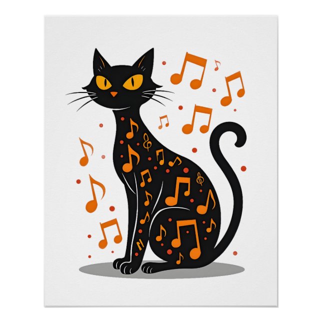 Musical Note Cat Halloween Tee  Music Note Poster (Front)