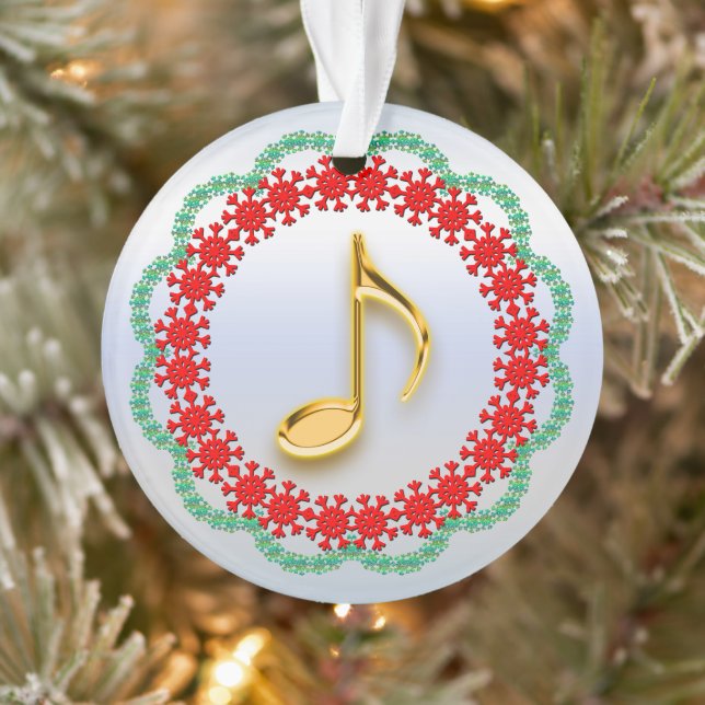 Musical Note Gold looking in Red Green Wreath Ornament (Tree)