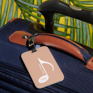 Musical Note Monogram Dusty Rose  Luggage Tag