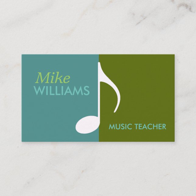musical note on blue & green modern business card (Front)