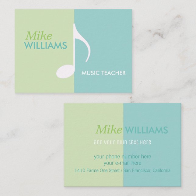 Musical Note on light blue & green modern Business Card (Front/Back)