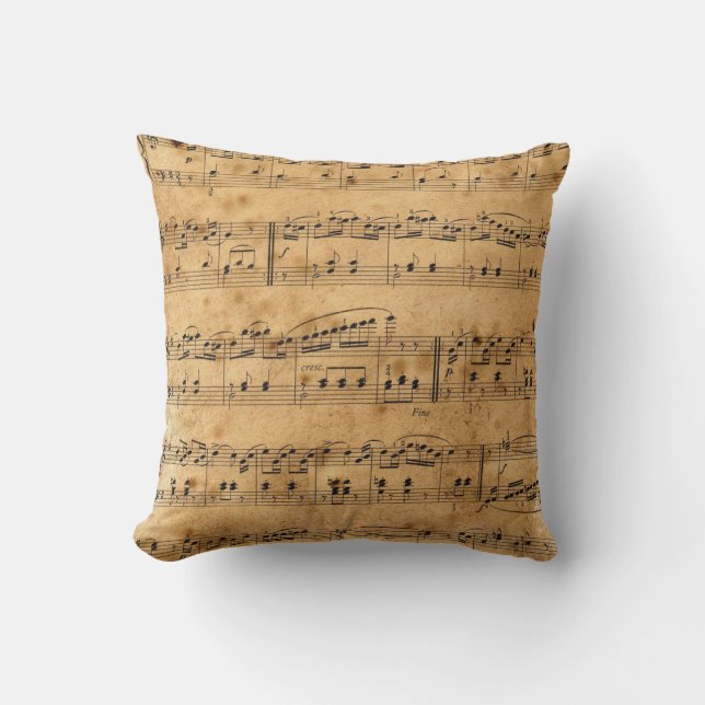 Musical Note Sheet Music Black Tan Cushion (Front)