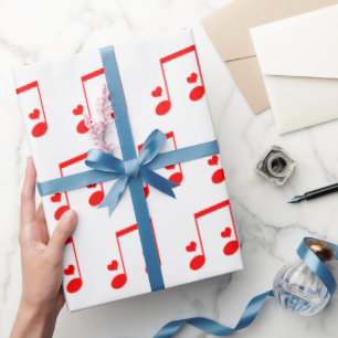 Musical Note Simple Red Hearts Wrapping Paper
