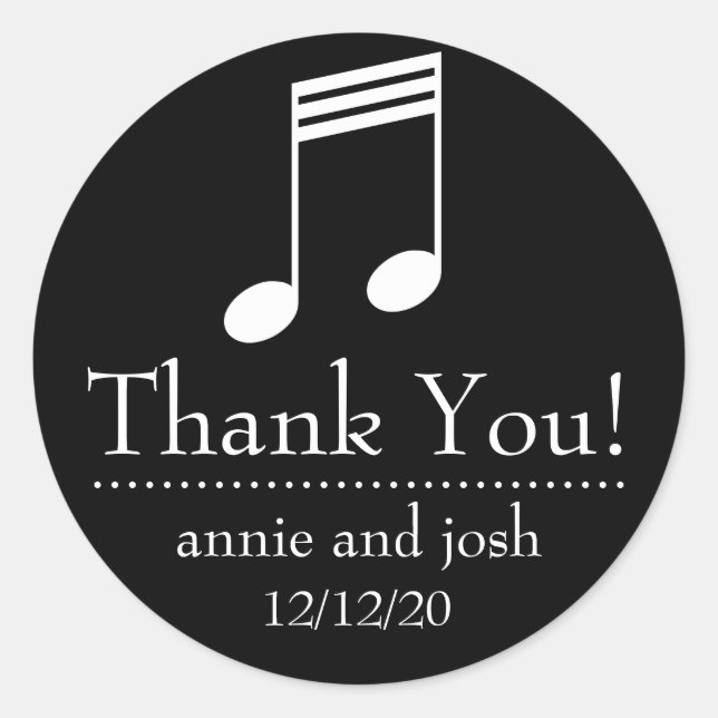 Musical Note Thank You Labels (Black / White) (Front)