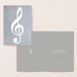 musical note / treble clef on silver foil card