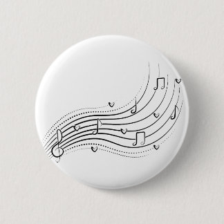 Musical note wave, black line clipart 6 cm round badge