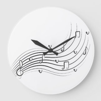 Musical note wave, black line clipart large clock