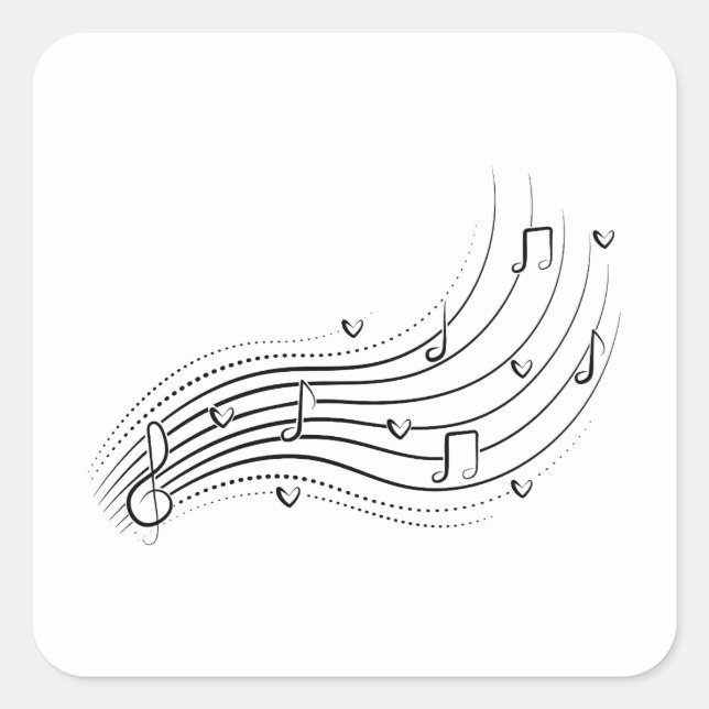 Musical note wave, black line clipart square sticker (Front)
