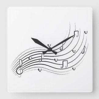 Musical note wave, black line clipart square wall clock