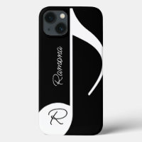 Musical note with custom name on black