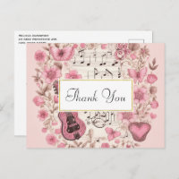 Musical Notes and Flowers Vintage Style Thank You