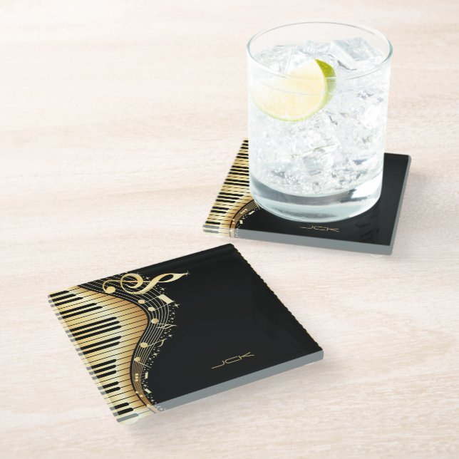 Musical Notes And Key Glass Coaster (Angled)