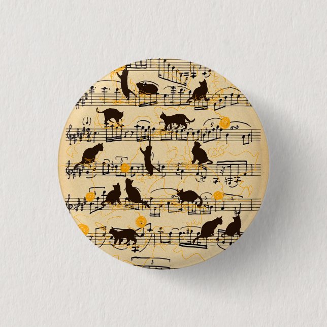 Musical notes and kittens 3 cm round badge (Front)