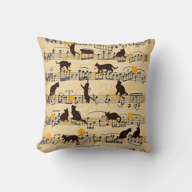 Musical notes and kittens cushion (Front)