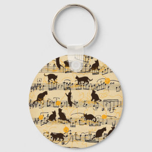 Musical notes and kittens key ring