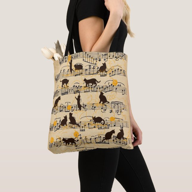 Musical notes and kittens tote bag (Close Up)