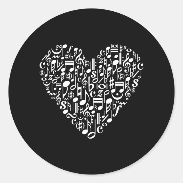 Musical Notes and Music Symbols Heart Music Classic Round Sticker (Front)