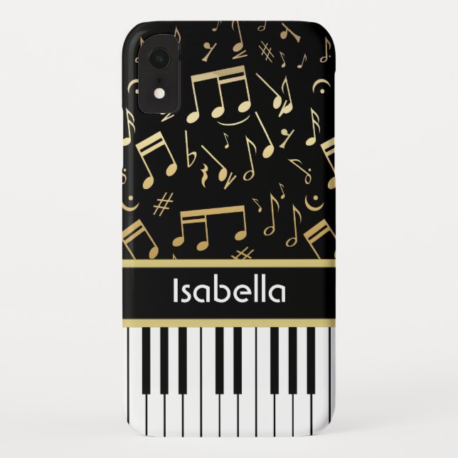 Musical Notes and Piano Keys Black and Gold Case-Mate iPhone Case (Back)