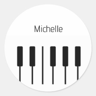 Musical Notes and Piano Keys Black and Gold Classic Round Sticker