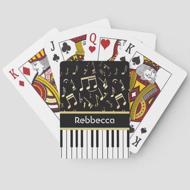 Musical Notes and Piano Keys Black and Gold Playing Cards (Back)