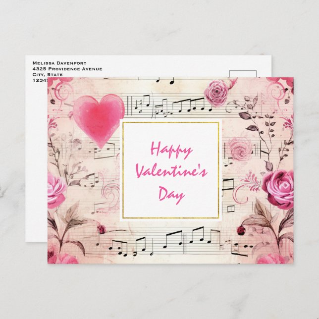Musical Notes and Roses Vintage Design (Front/Back)