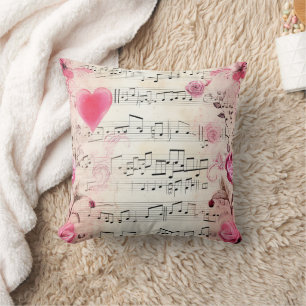 Musical Notes and Roses Vintage Design Cushion
