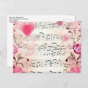 Musical Notes and Roses Vintage Design Postcard