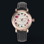 Musical Notes and Roses Vintage Design Watch<br><div class="desc">A watch with a elegant and nostalgic design. Music sheet decorated with a big pink heart and pink roses and wildflowers around the edges.</div>