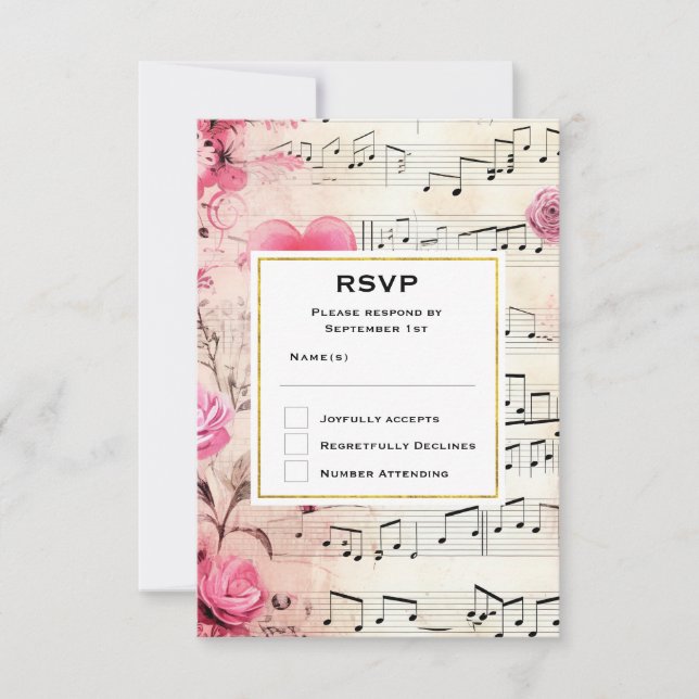 Musical Notes and Roses Vintage Design Wedding (Front)