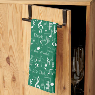 Musical Notes and Symbols, Christmas Carols Tea Towel