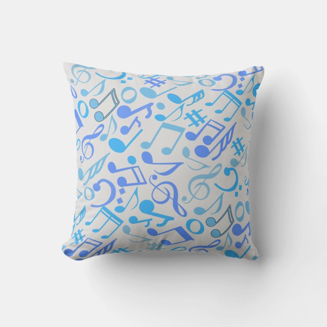 Musical Notes and symbols Pattern blue.b Off White Cushion (Front)