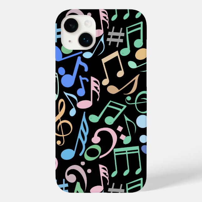 Musical Notes and symbols Pattern pastel Black BG Case-Mate iPhone Case (Back)