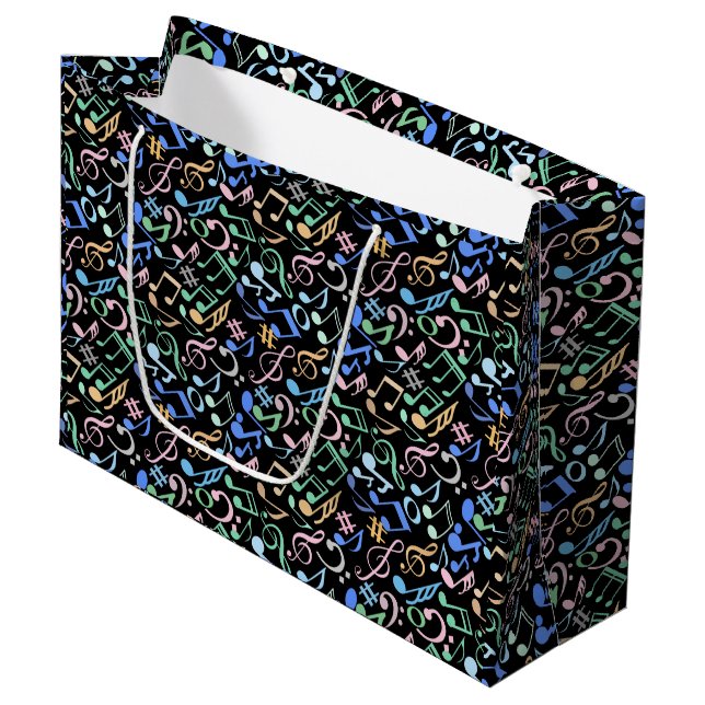 Musical Notes and symbols Pattern pastel. Black BG Large Gift Bag (Front Angled)