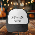 Musical Notes Band or Choir Teacher Custom Music Trucker Hat<br><div class="desc">A cool custom music teacher hat featuring a musical staff with notes. Order this personalised cap gift for a musician,  composer,  band or orchestra conductor,  or choir director and customise with a name or other text.</div>