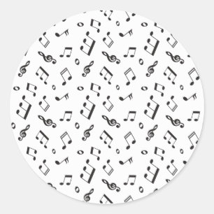 Musical Notes Black and White Classic Round Sticker