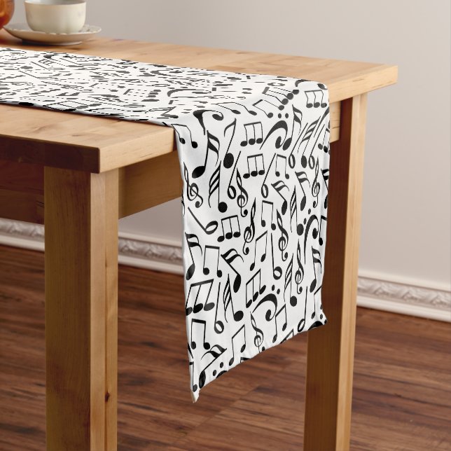 Musical Notes Black and White Medium Table Runner (In Situ)