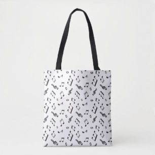 Musical Notes Black and White Tote Bag